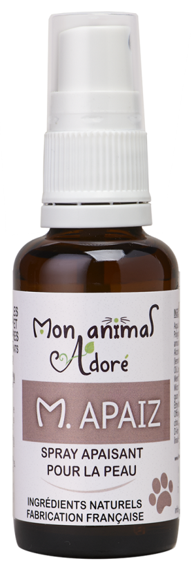 M. Apaiz, spray apaisant aux huiles essentielles en cas de démangeaisons ou de piqûres chez le chien ou le chat, flacon spray de 30 ml