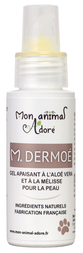 M. Dermoé, gel à base d'aloé vera et de mélisse pour apaiser, réparer et hydrater la peau du chien et du chat, flacon de 60 ml