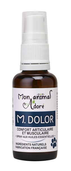 M. Dolor, spray aux huiles essentielles en cas de douleur musculaire ou articulaire localisée du chien ou du chat, spray de 30 ml