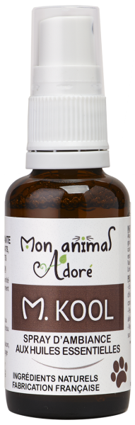 M. Kool est un spray aux huiles essentielles pour créer une ambiance apaisante dans l'environnement du chien ou du chat, spray de 30 ml